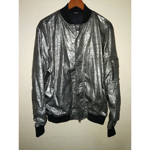 Men's 3.PARADIS Paris Runway Bomber Silver Foil Metallic L Large Jacket Coat - Picture 1 of 7